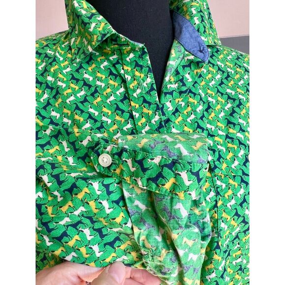 Talbots Womens Top Shirt Size 6 Green Horse Print Roll Tab Sleeve EUC - Picture 4 of 8